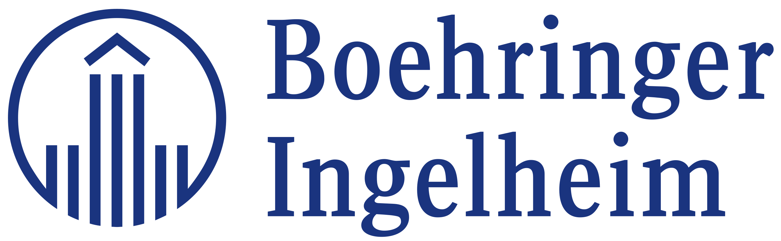 "Boehringer Ingelheim" in blue letters with a blue logo to the left of the lettering