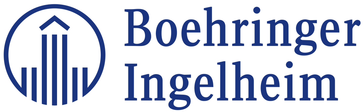 "Boehringer Ingelheim" in blue letters with a blue logo to the left of the lettering