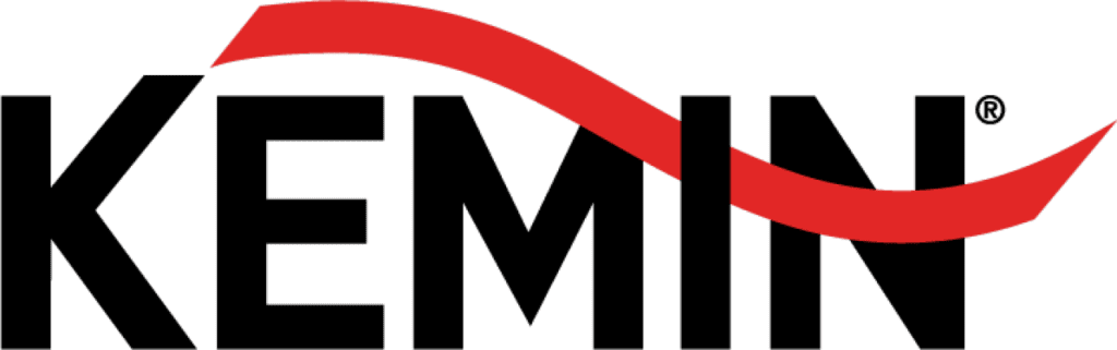 "kemin" in black letters with a red swish through them
